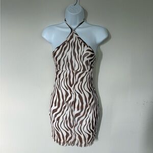 Princess Polly Y2K Brown Zebra Print Halter Mini Dress